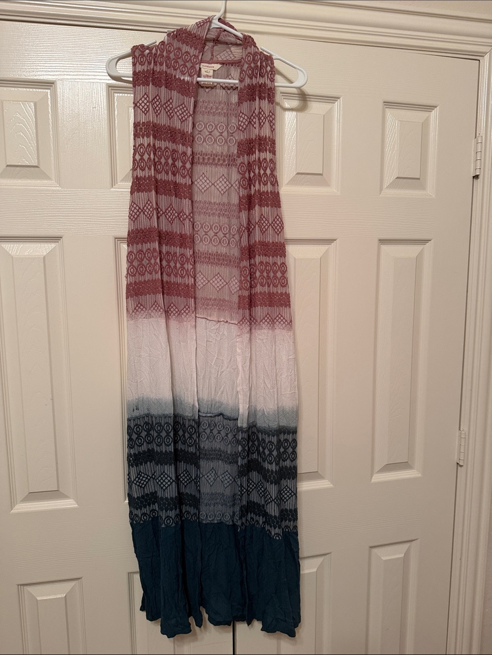 Sundance Mauve and Cream Knit Open-Front Vest or Sleeveless Duster Sz L